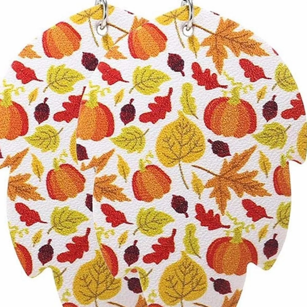 Leaf Earrings Faux Leather Dangling Pumpkin Autumn Leaves Earrings Orange Yellow